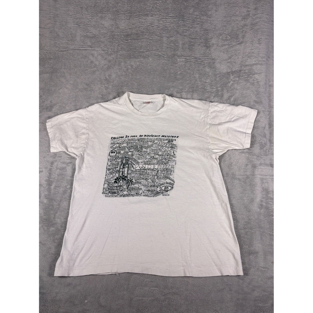 Vintage 90s Fruit of the Loom College Difficult Decisions T Shirt Mens XL Beer T